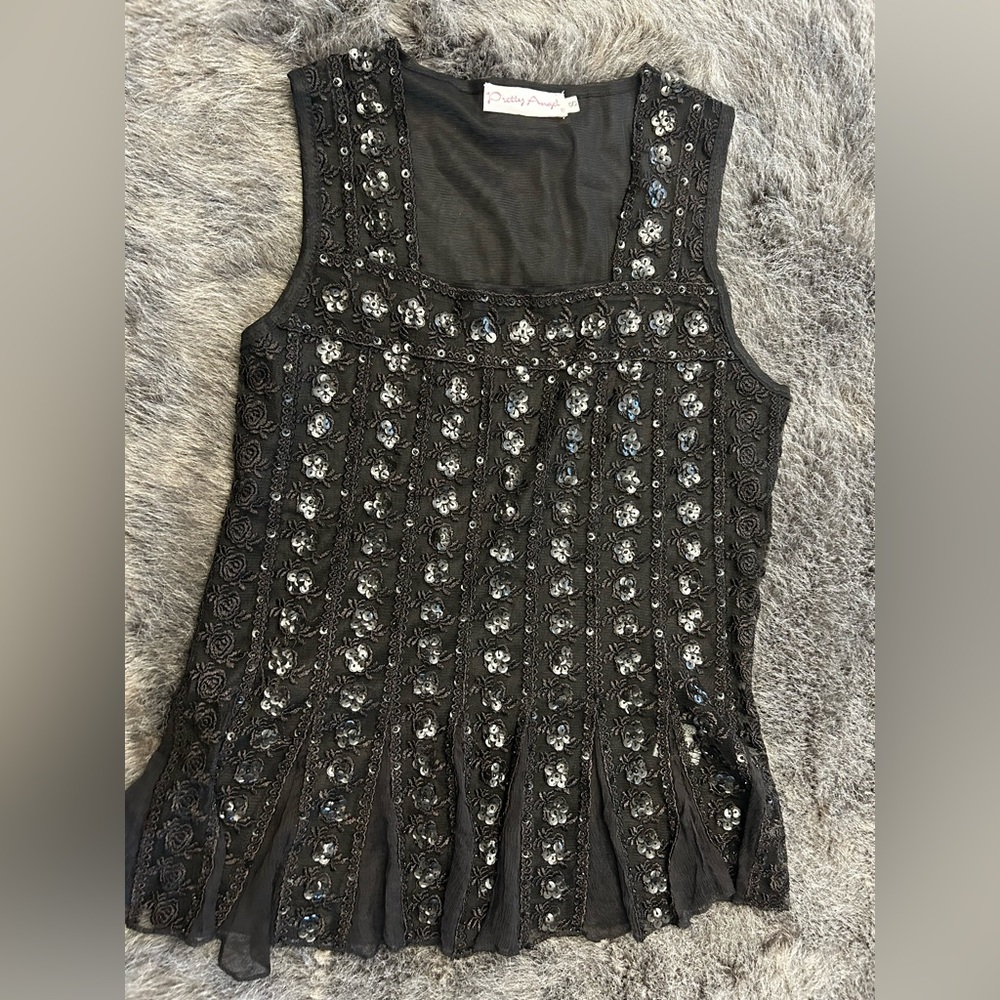 Pretty Angel Beaded Sheer Tank Top